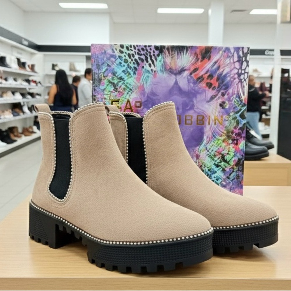 Cape Robbin Beige Ankle Boots with Black Accents. New in box. Size 11.